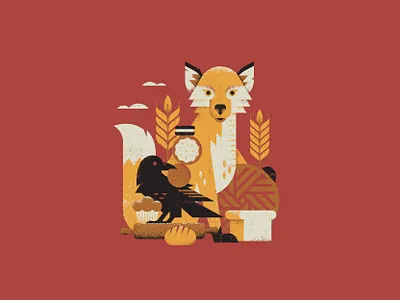 Fox & Raven bakery bread crow fox grain illustration merch pastries raven texture wheat