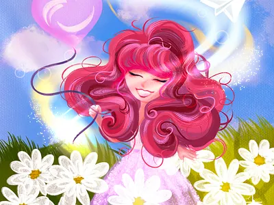 Yanna balloon book illustration character character design childhood children books children illustration flowers happiness illustration kid kids magic sky sun sunny day