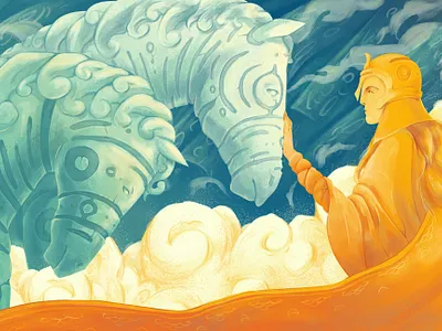 Meeting book illustration decorative illustration horses illustration woman