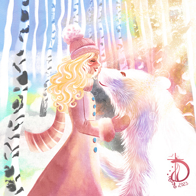 Dream with me adventure book illustration character children book dreams female character forest girl illustration magic polar bear snow willow winter