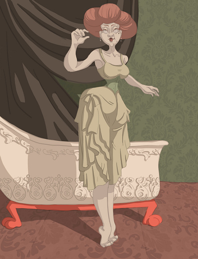Vintage lady ready for bath characterdesign digitalart digitalpainting illustration