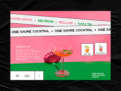 COCTAIL BAR WEBSITE bar bright coctails design green interface landing page rose street style typography ui web website