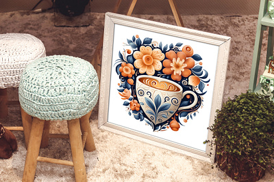 coffee flower decoration design illustration