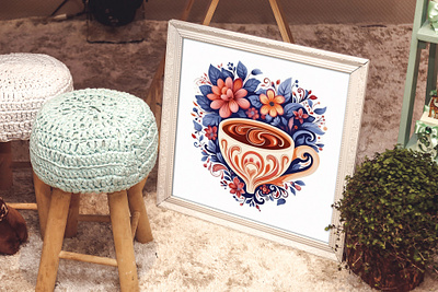 coffee flower decoration design illustration