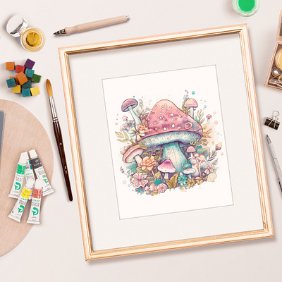 Watercolor mushroom fairy tale illustration design design illustration