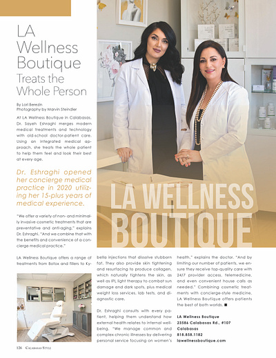 Advertorial for Wellness Boutique advertisement advertorial branding creative direction graphic design magazine layout