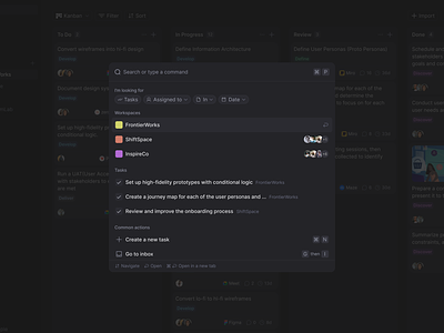 Command+P search menu: Dark Mode command k command k menu command k panel command navigation command p command p menu command panel command search commandk commandp omnisearch quick actions quick search raycast search modal smart search spotlight search universal search