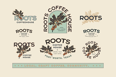 Roots Coffee House Brand Refresh americana brand design branding coffee coffee branding coffee plant coffeeshop craft coffee cream custom type design fort worth graphic design illustration logo mint vector vibes vintage