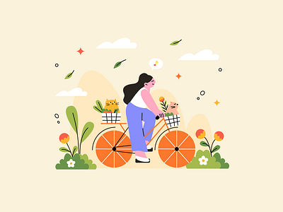 Girl Riding A Cat Bike bicycle bike cat cats character design design flower girl girl illustration illustration illustrator nature vector vector art vector illustration visual art woman