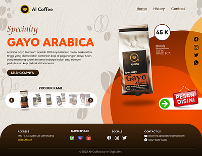 Landing Page / Home Page UI of Al-Coffee branding coffee companyprofile graphic design home page indonesia landing page products ui uiux web designer