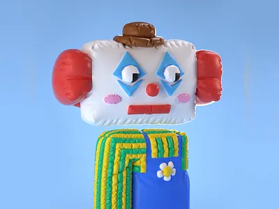 DANKBOTS - ETH clown 3d c4d cgi character cloth simulation clown inflatable marvelous designer toy