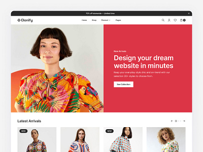 Ecommerce Homepage — Clonify clean ecommerce figma homepage landing page modern shop simple ui ui kit user interface ux web web design