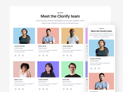 Team — Clonify clean figma hedaer layout modern page simple team ui ui kit user interface ux web web design