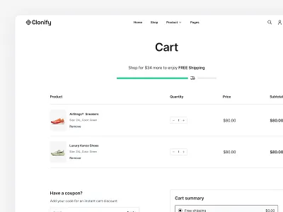 Cart Page — Clonify cart checkout clean ecommerce figma modern page shop simple ui ui kit user interface ux web web design