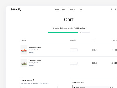 Cart Page — Clonify cart checkout clean ecommerce figma modern page shop simple ui ui kit user interface ux web web design
