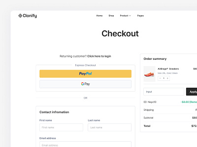 Checkout Page — Clonify cart ckeckout ecommerce page shop user interface