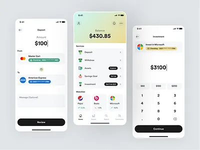Wealthvein - Mobile App assetmanagement cash clean ui cryptocurrency deposit digitalwallet financeapp financialgoals financialplanning fintechdesign investmenttracker mobilebanking moneymanagement moneytransfer paymentgateway paymentprocessing personalfinance savingstracker