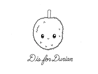 Day 093-365 D is for Durian 365project cute durian illustration ink kawaii