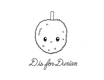 Day 093-365 D is for Durian 365project cute durian illustration ink kawaii