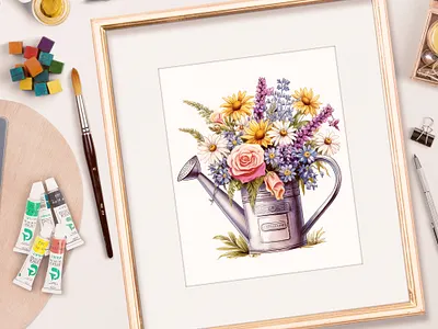 Watering Can and Flowers design graphic design illustration