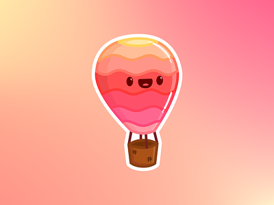 hot air balloon! balloon design flat happy hot air balloon icon illustration pink smile sticker vector yellow