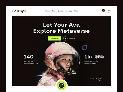 EARTHY - Space Flight Booking website🪐 adventure astronaut branding earth explore galaxy homepage mars surface metaverse mockup satellite space travel ui ui ux universe website