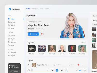 Lunkgem - Music Streaming Dashboard by Dhimas Mo for Odama on Dribbble