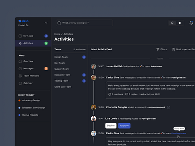 Dash - Activity page [Dark Mode] activity page dashbaord design ui uidesign us user inteface userexperience userinterface ux webapp design