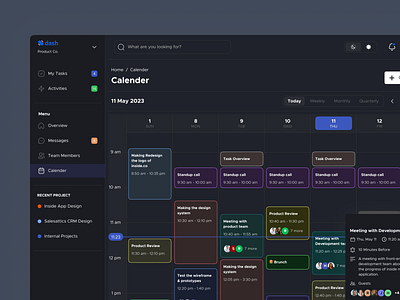 Dash — Calendar [DarkMode] calender dashboard calender design ui uidesign user inteface userexperience userinterface ux webapp