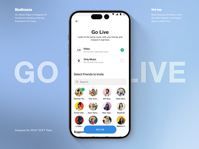 Go live with your friends for music party 3d animation app branding design go live graphic design live live party logo motion graphics music app party party app spotify ui design user experience