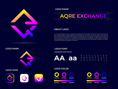 AQRE EXCHANGE Logo Design a logo abstract app icon brand design brand identity branding data engineers gradient graphic design intelligence logo logo branding logo mark modern q logo software technology tracking system