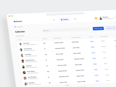 Memoirs - Collection Page Dashboard app dashboard dashboard design design memory creation ui ui design uiux usability user user dashboard user experience user interface ux web app web design website