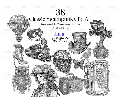 38 Classic Steampunk Clip Art Collection vintage timepieces