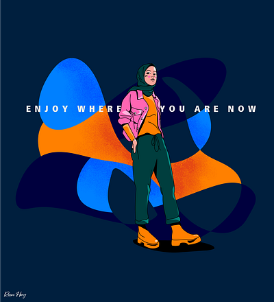 Enjoy where you are now! art artwork colorful composition concept design drawing fashion flat girl hijab illustration illustrator inspiration outfit quote shapes veil