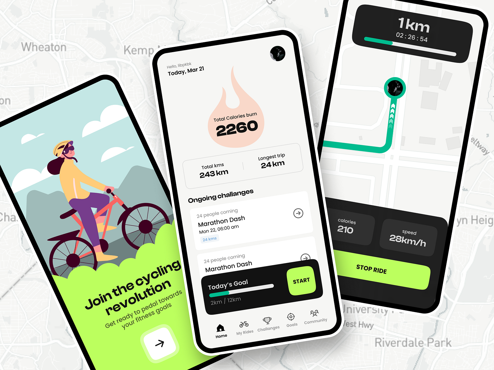 Bicycle fitness tracker app Clean and Minimal Concept UI by prakash
