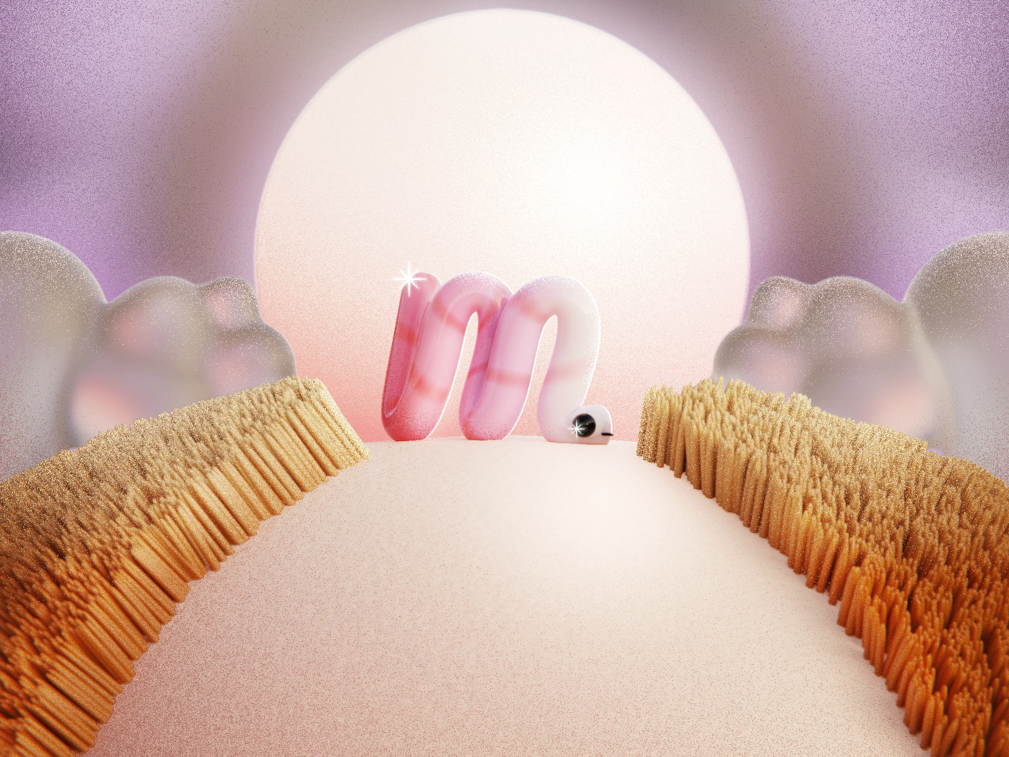 M - Meadow 36days 36daysoftype 3d 3d art blender design grain illustration landscape letter meadow render type typography worm