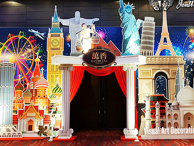 Ban Heang 2018 Entrance (Around The World Theme) | Annual Dinner annual dinner backdrop design graphic design illustration jonwkhoo photobooth stage visual art deco