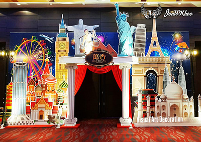 Ban Heang 2018 Entrance (Around The World Theme) | Annual Dinner annual dinner backdrop design graphic design illustration jonwkhoo photobooth stage visual art deco