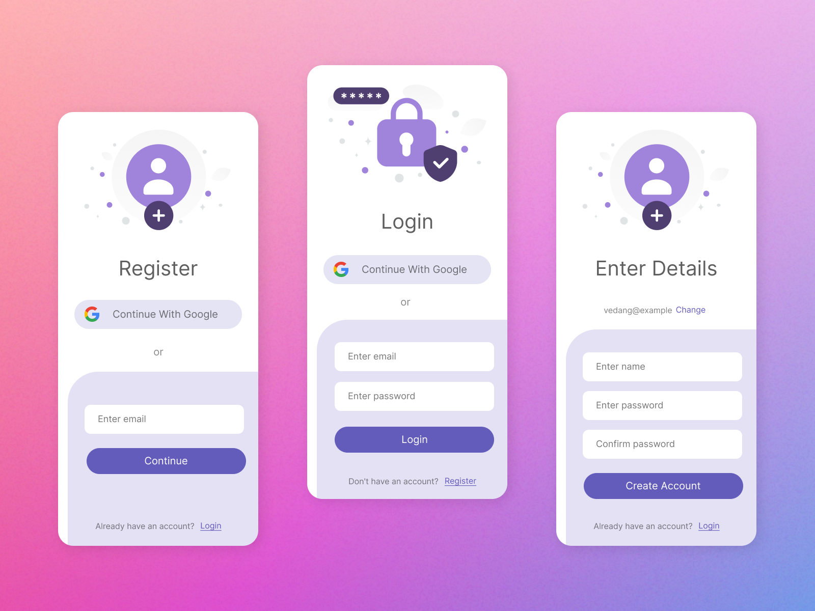 Login & Register Screens by Vedang Singh on Dribbble