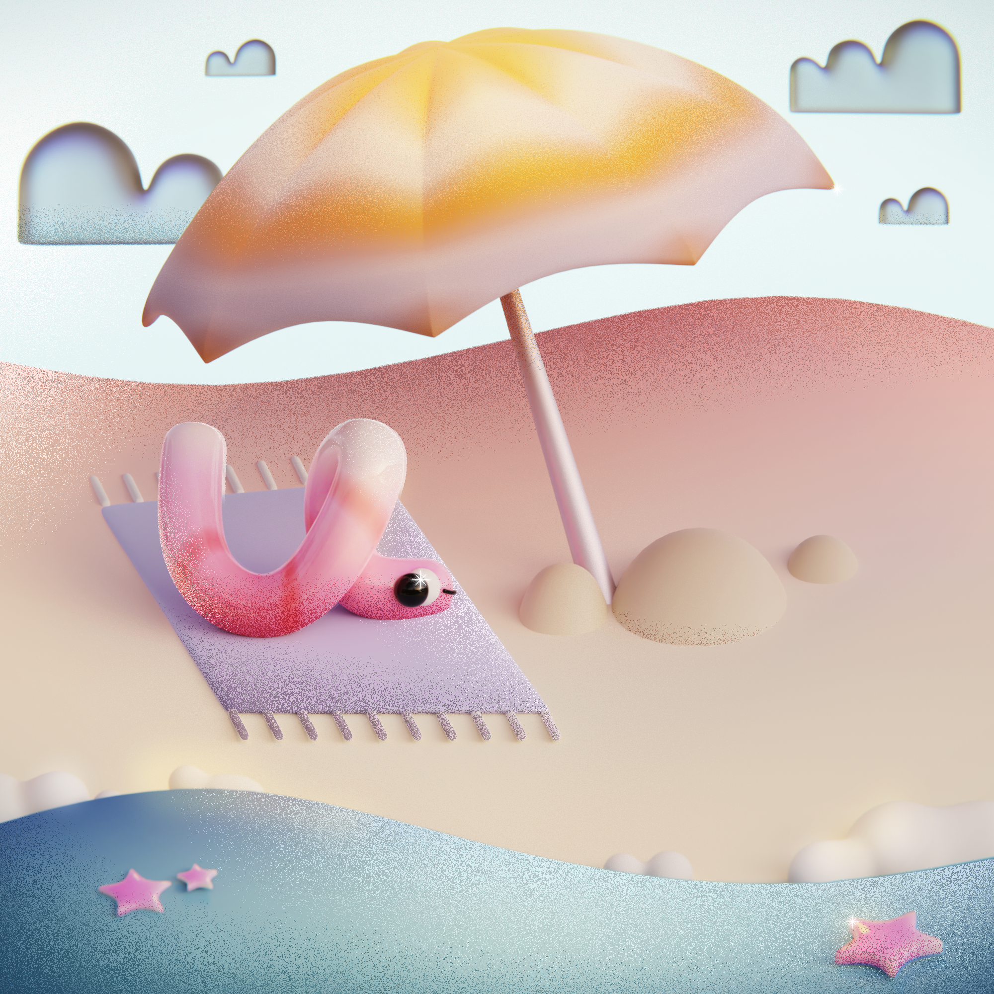 U - Umbrella 36daysoftype 3d 3d art b3d blender c4d coast design grain illustration letter render sea seaside type umbrella worm