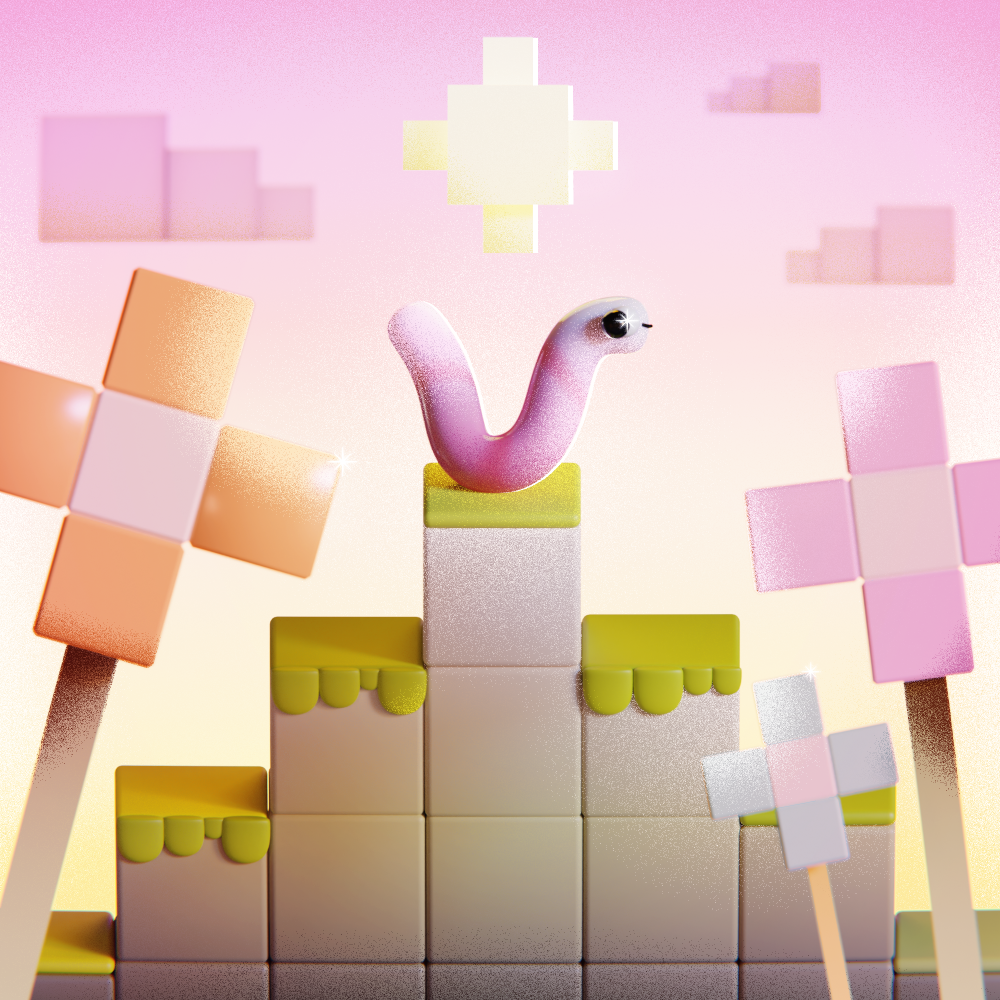 V - Voxels 36daysoftype 3d 3d art b3d blender blocks c4d design grain illustration landscape letter minecraft render type v voxels