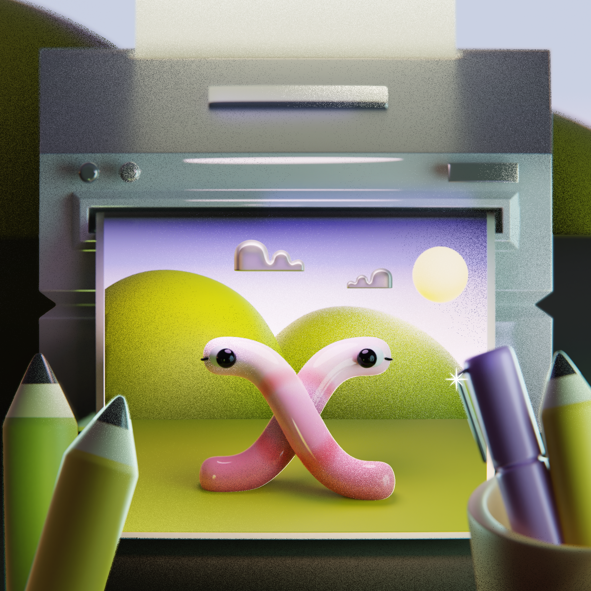 X - Xerox 36daysoftype 3d 3d art b3d blender c4d design desk grain illustration letter pencil printer render stationary type x xerox