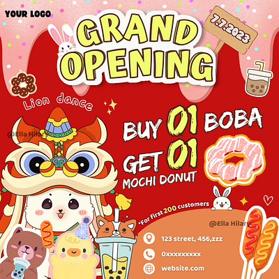 Grand opening - Boba store - Instagram post boba branding canva design graphic design instagram template template