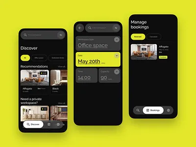 Workspace bookings - Mobile app - Exploration bookings design interaction mobile mobile app mobile design ui ui exploration ui ux ux workspace workspace bookings