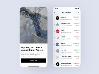 NFT Marketplace Mobile App app clean design digital art iphone leaderboard list marketplace minimal mobile nft ui ux