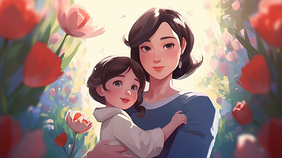 💕Happy Mother's Day🥰 abrang brown hair fiverr flowers garden girl happy happy mothers day hug illustration kind mother love mother withdaughter mothers day rebound red flowers relationship strong woman woman womans day