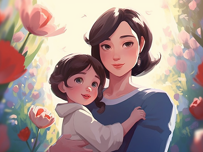 💕Happy Mother's Day🥰 abrang brown hair fiverr flowers garden girl happy happy mothers day hug illustration kind mother love mother withdaughter mothers day rebound red flowers relationship strong woman woman womans day