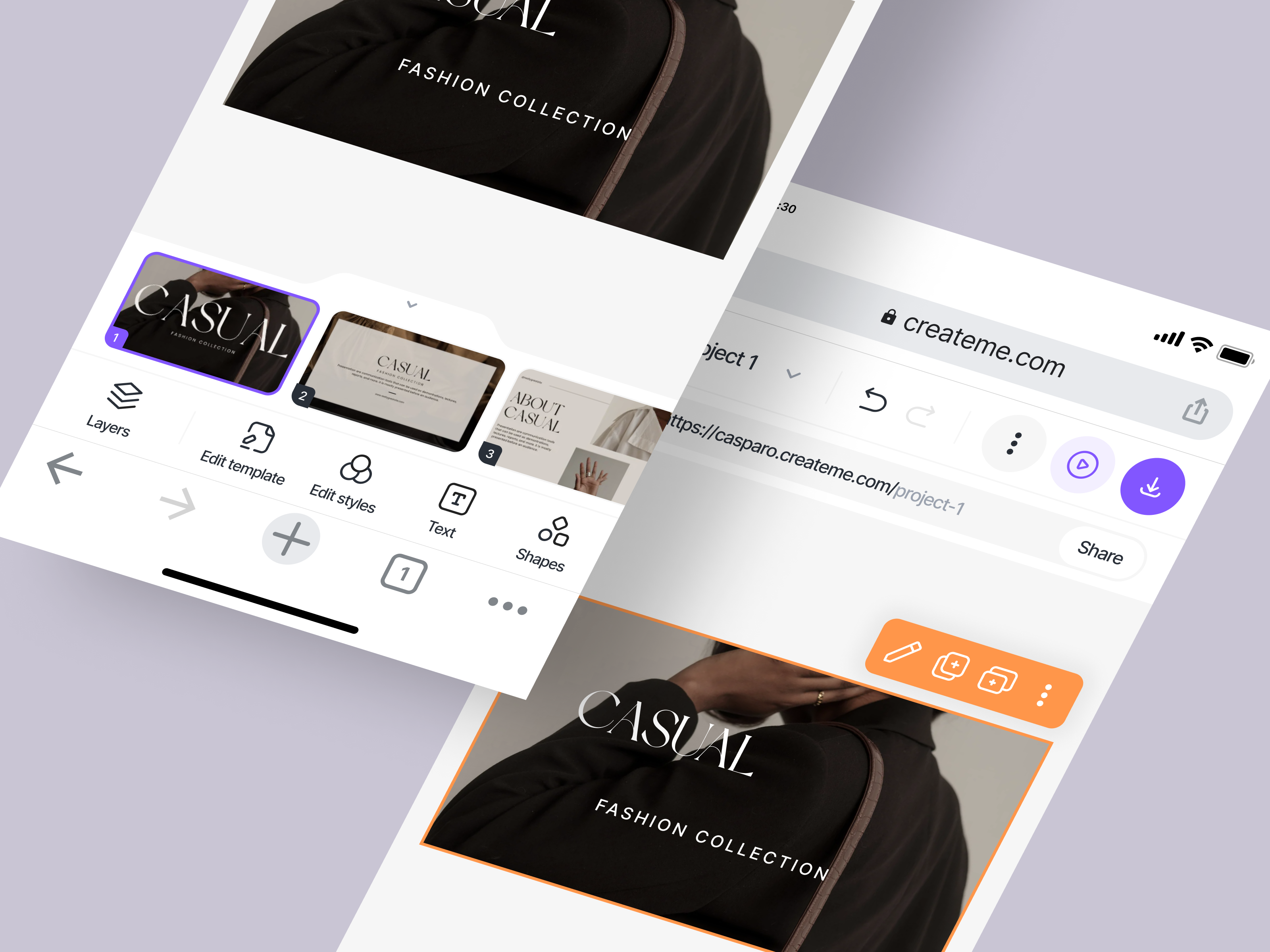 Createme: app, mobile design app application canva clean constructor flat mobile app modal pitch platform presentation tool product design saas ui ux visual design web service