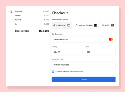 Simple credit card checkout UI design for web 002 cart checkout credit card dailyui design payment ui ux web