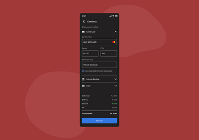 Credit card checkout dark UI design for mobile 002 cart checkout credit card dailyui dark dark mode design figma payment simple ui ux